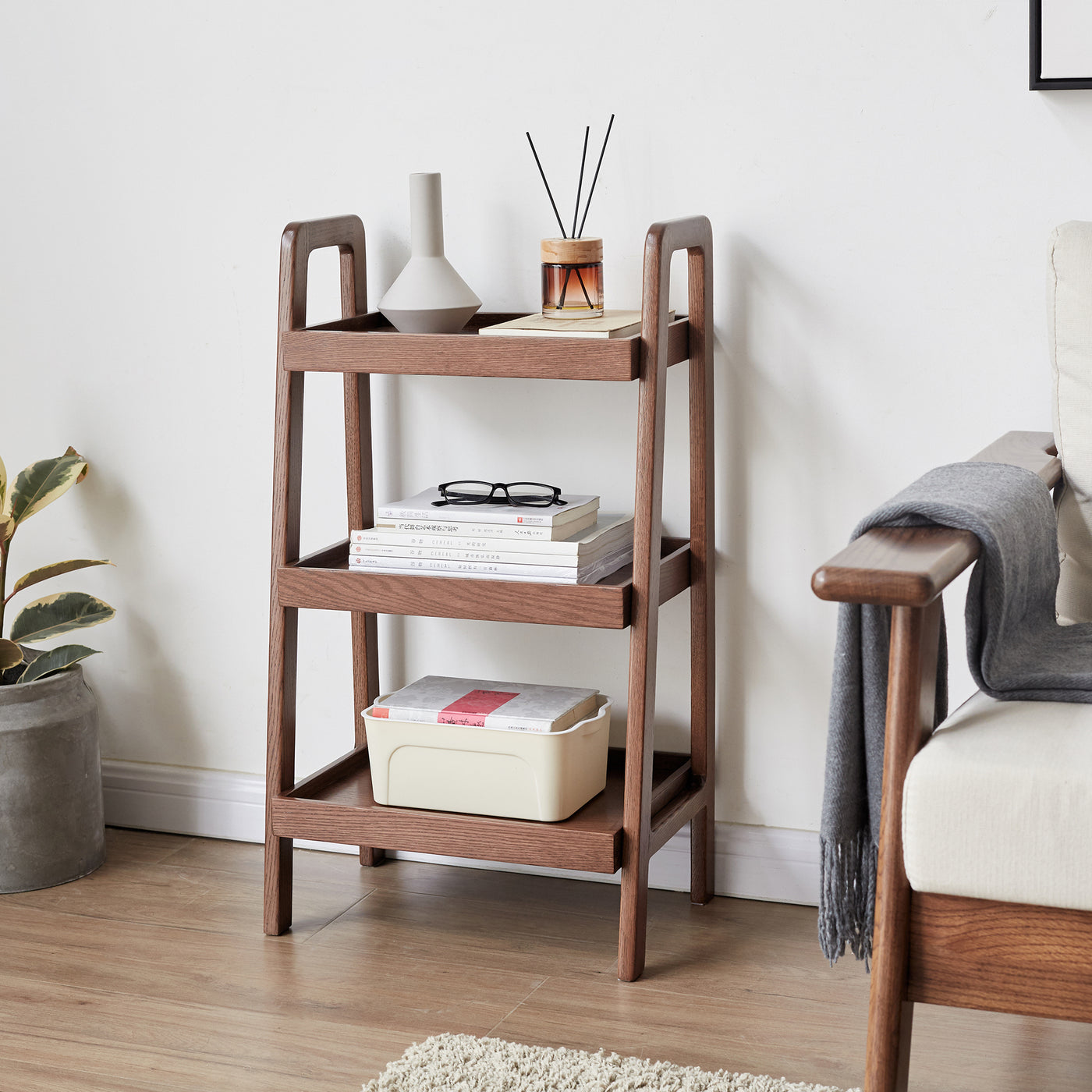 Finn 3-Tier Solid Beech Wood Shoe Rack in Walnut