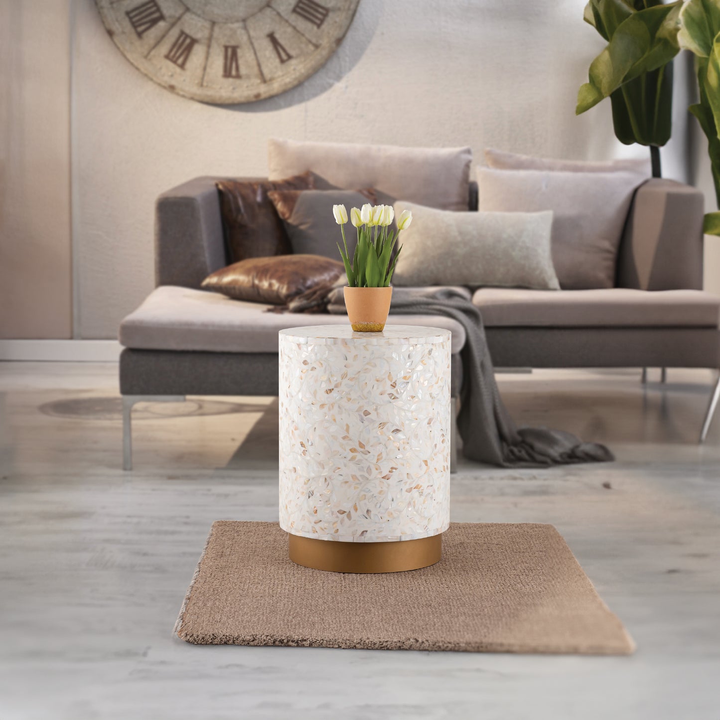 Stella Solid Wood Luxury End Table, Ivory
