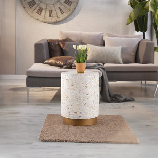 Stella Solid Wood Luxury End Table, Ivory