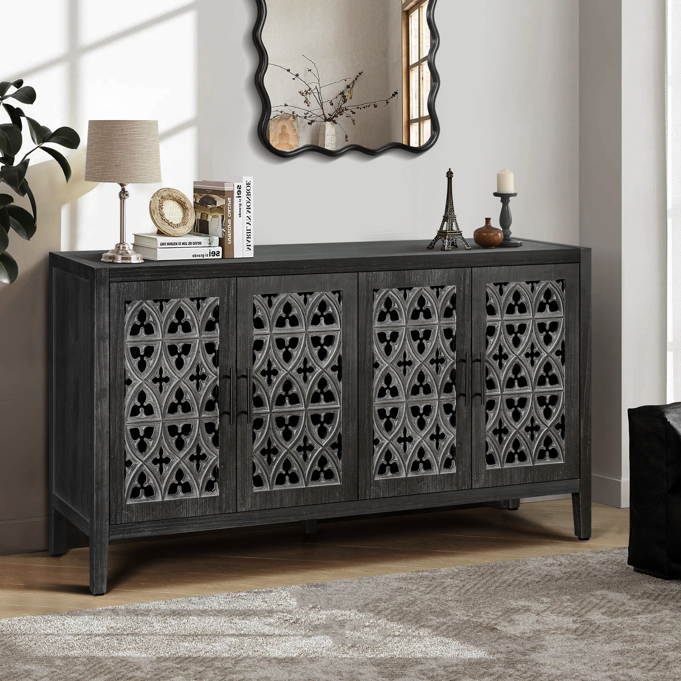 Hollis Hollow Door Antique Cabinet, Antique Black