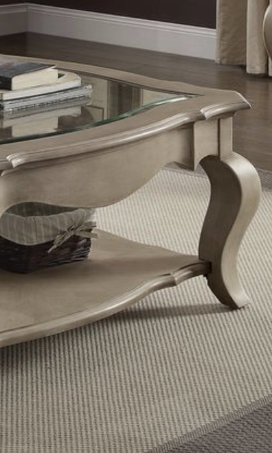 Chelmsford Clear Glass & Antique Taupe Finish Coffee Table
