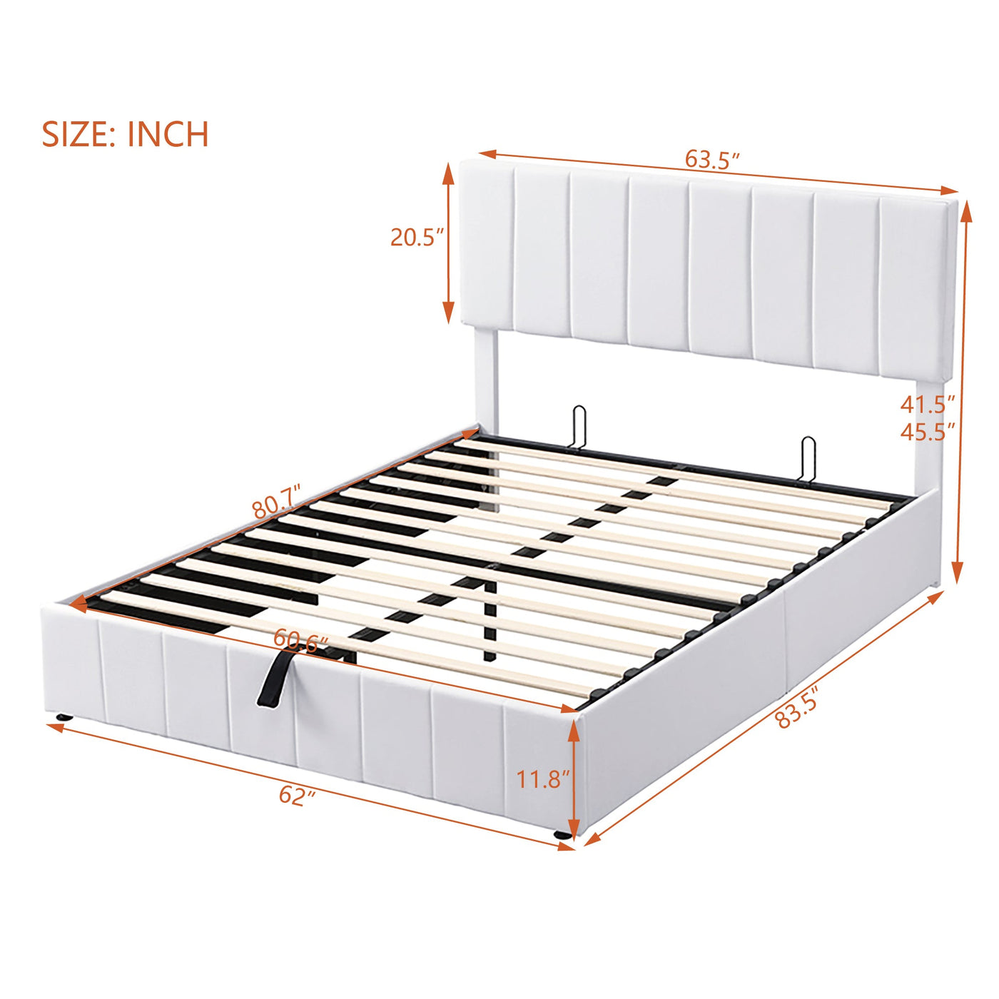 Destiny Queen size Upholstered Platform bed with a Hydraulic Storage System - White
