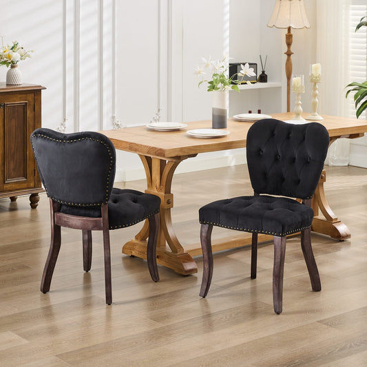 Timeless Elegance French Vintage Tufted Dining Chairs Set of 2 Black