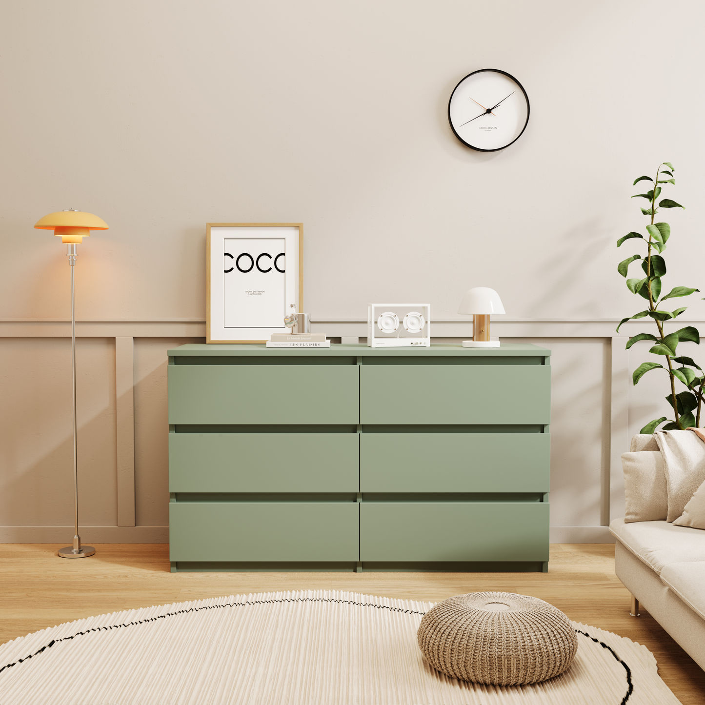 Princeton Modern 6-Drawer Dresser with Recessed Handles, Green