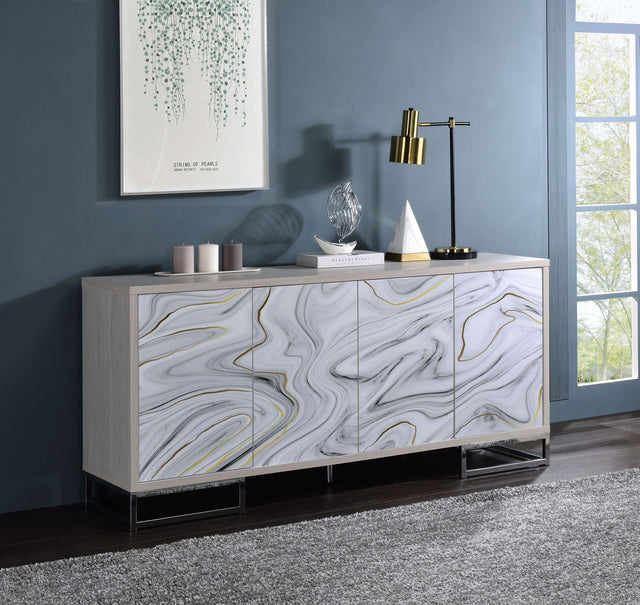 Panos White Marcle Paint & Chrome Finish Console Cabinet