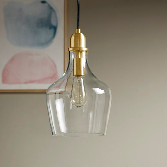 Auburn Bell Shaped Hanging Glass Pendant Light Gold/Clear Dia.9'