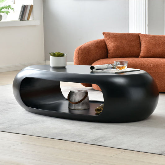 Ellison Modern Oval Fiberglass Coffee Table, Black