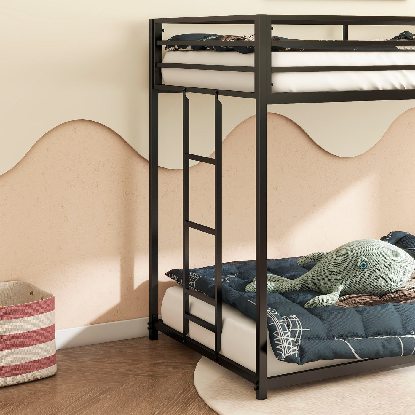 Adam Low Profile Metal Twin over Twin Bunk Bed , Black