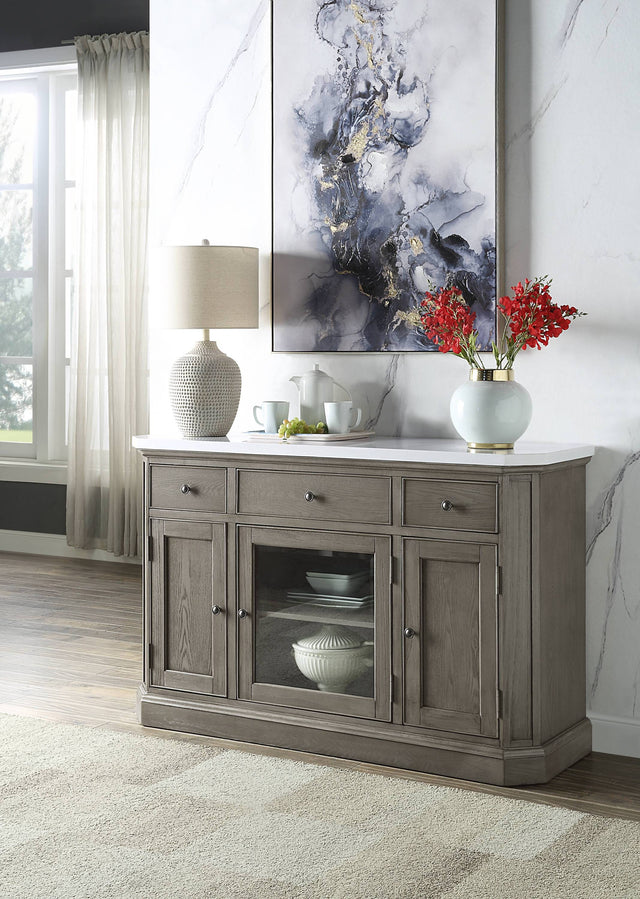 Zumala Marble Top & Weathered Oak Finish Server