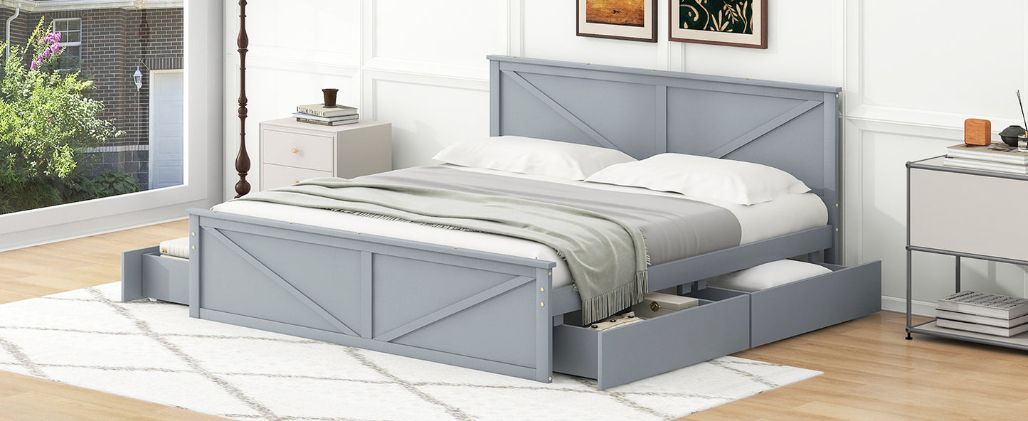 Rita King Size Platform Storage Bed with 4 Drawers - Gray