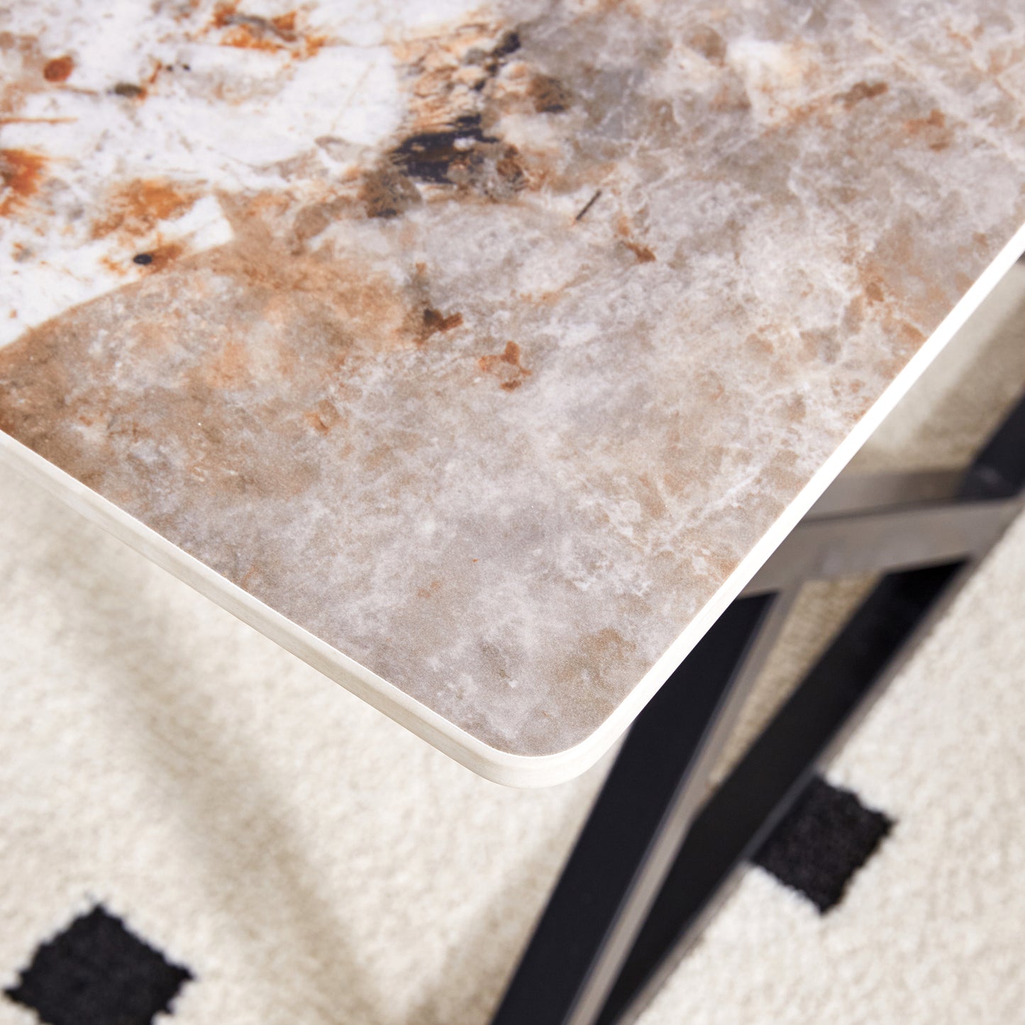 Ainsley Modern Minimalist Sintered Stone Coffee Table with Black Legs