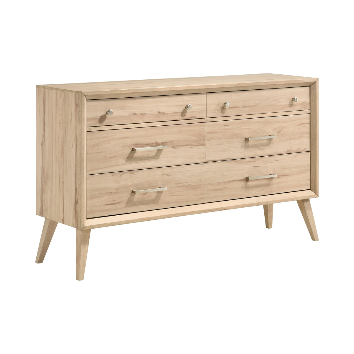 Marrin Mid-Century Modern 6-Drawer Dresser in Natural Oak