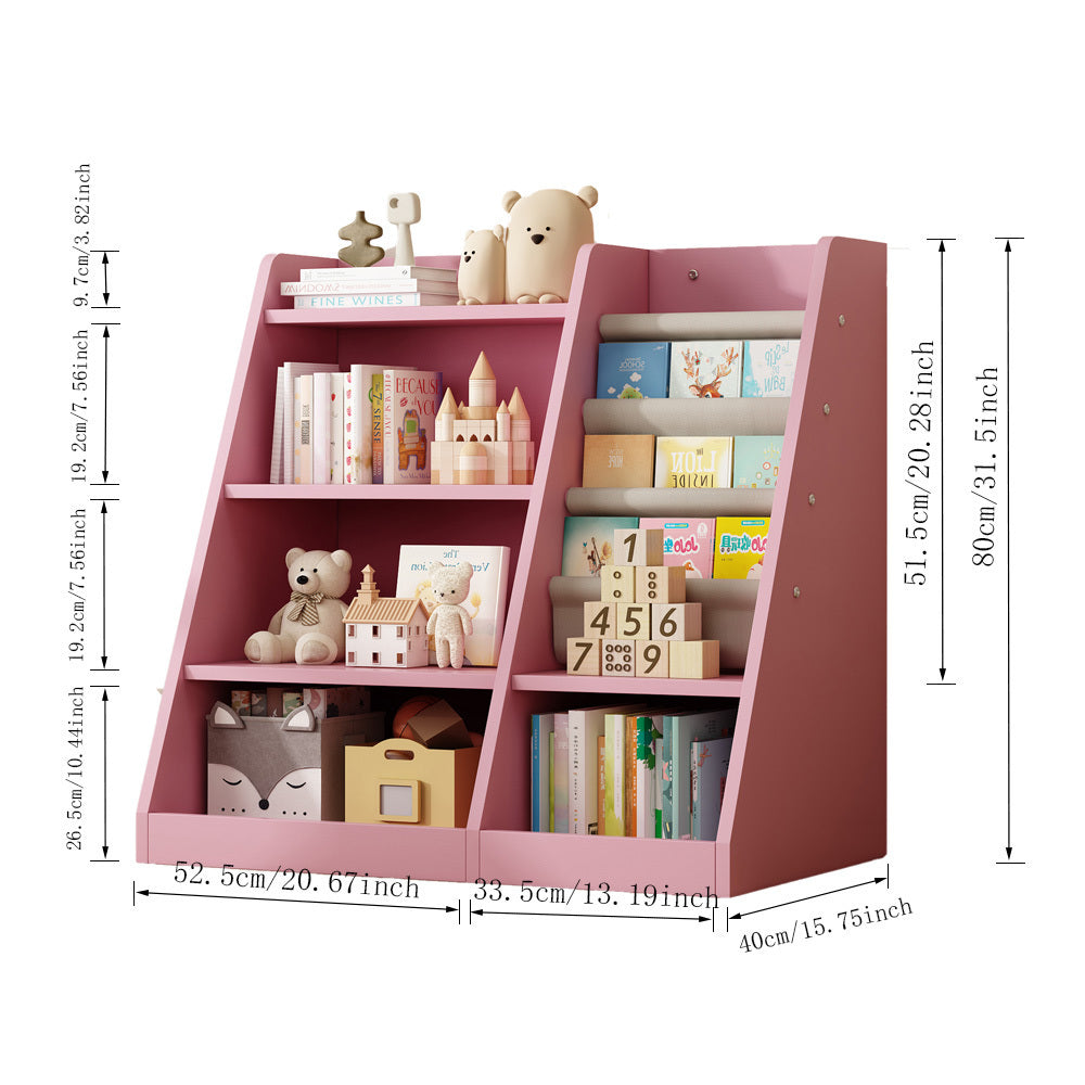 Wooden Toy & Book Organizer with Adjustable Shelf, Pink
