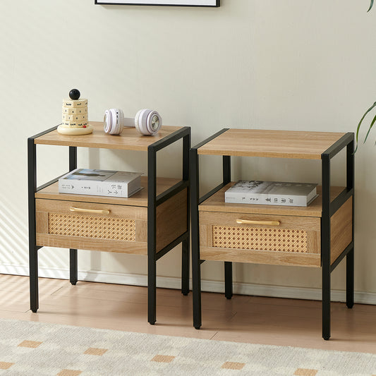 Evan Mid-Century Modern Nightstands (Set of 2) Black & Brown