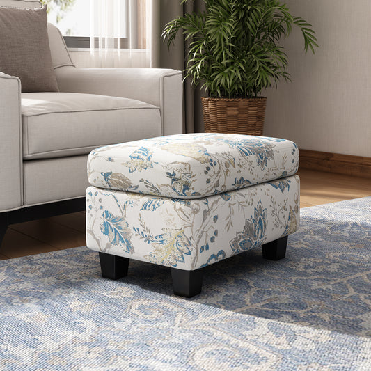 Springfield Upholstered Floral Print Ottoman, Beige & Blue