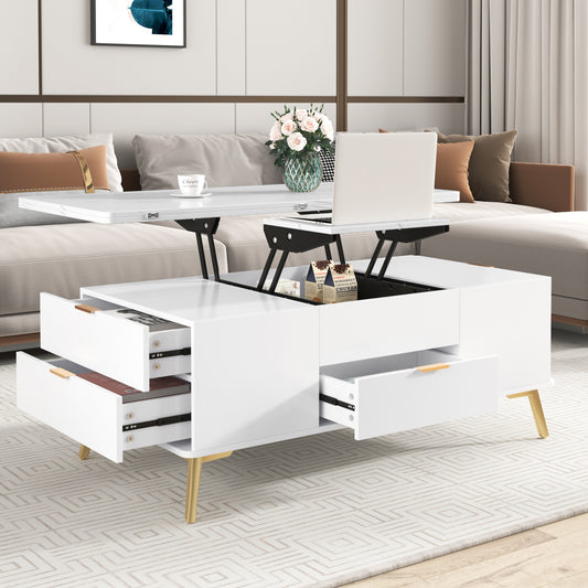 Dawes Modern Lift Top Coffee Table Multi Functional Table with Drawers in  White