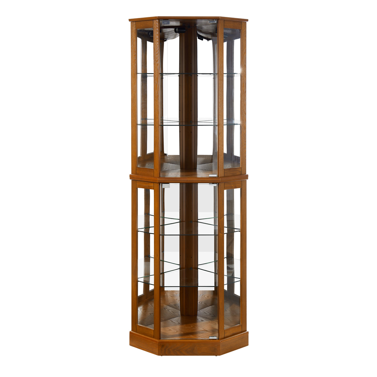 Irene 6-Shelf Corner Curio Cabinet with Adjustable Shelves, Oak