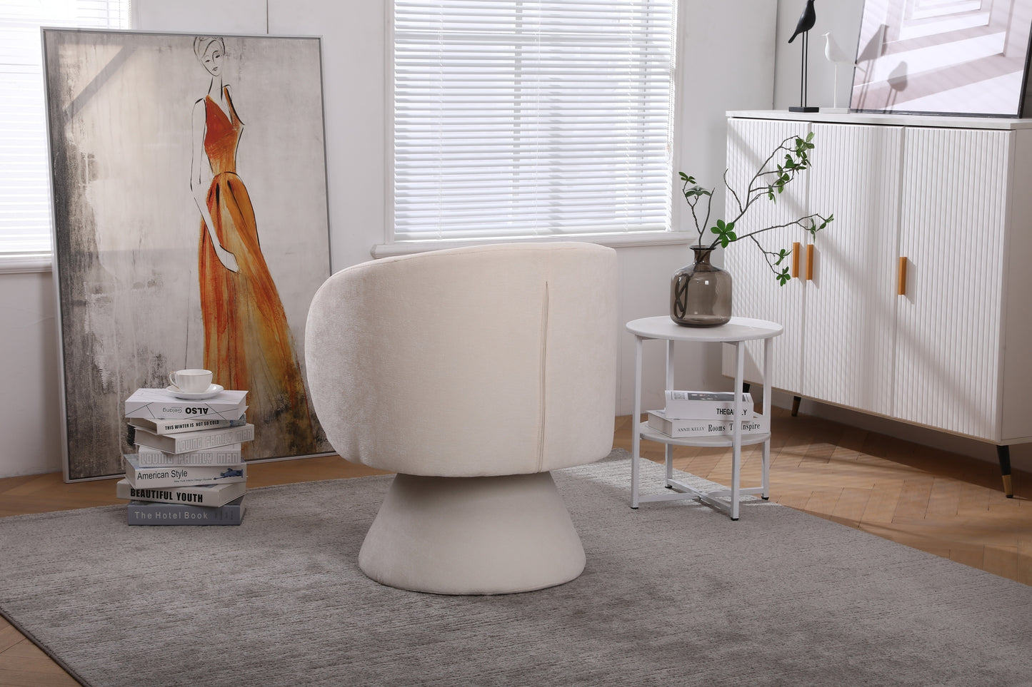 Molly Modern  Linen Swivel Barrel Chair - Beige