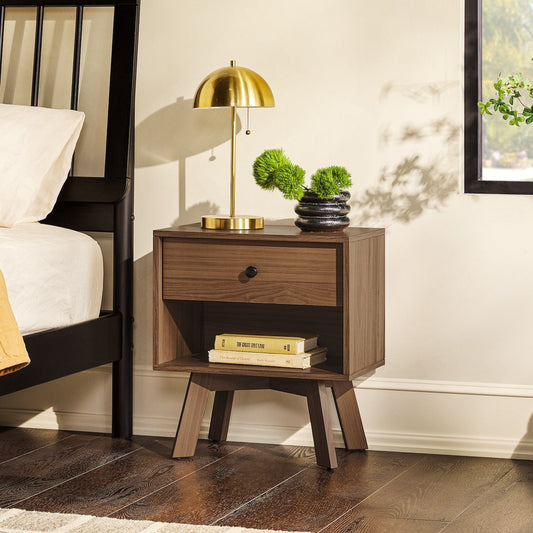 Stevie Mid-Century Modern 1-Drawer Nightstand - Mocha
