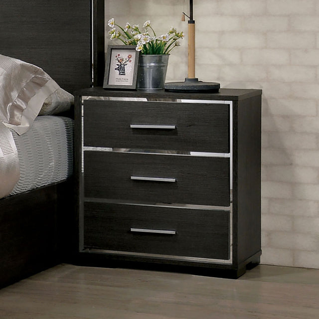 Harper Contemporary 3-Drawer Nightstand with Chrome Trim