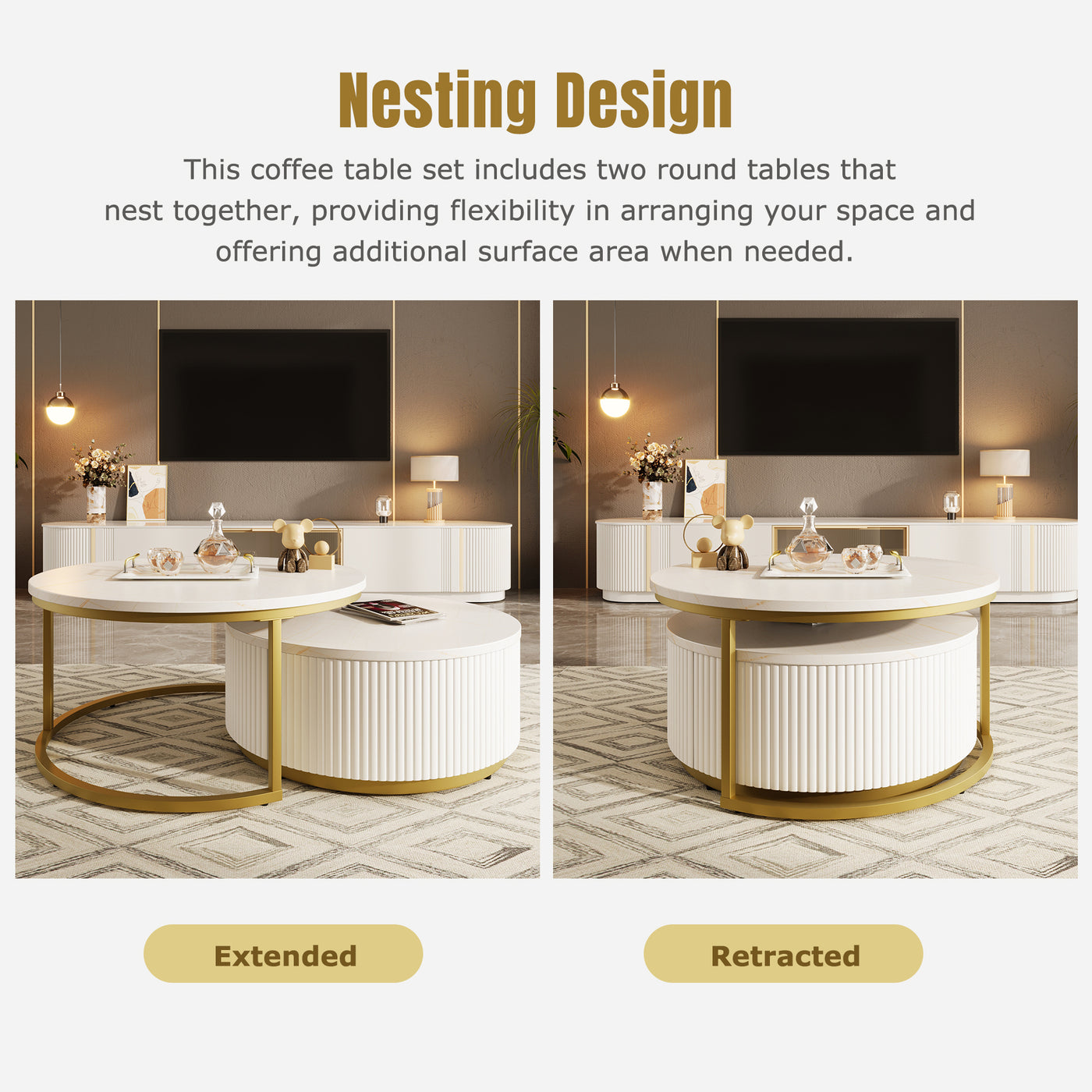 Liora Modern Nesting Coffee Table in White & Gold