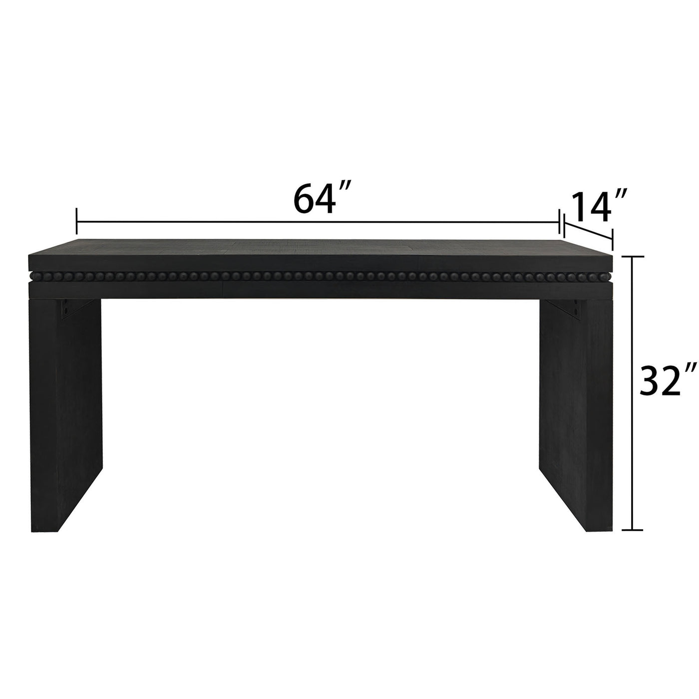 Ansel Wooden Console Table with Real Wood Beads Decoration, Antique Black