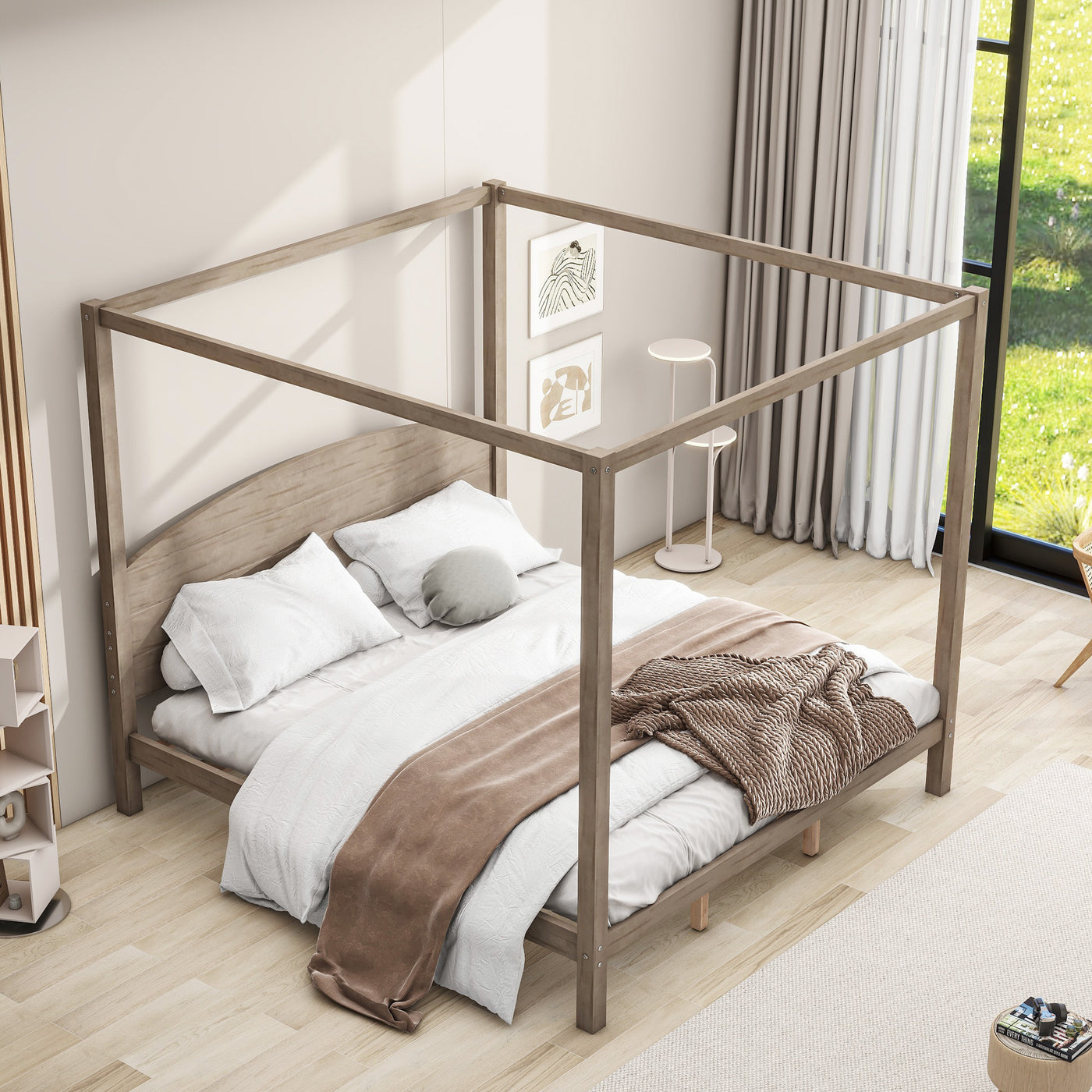 Frances King Size Canopy Bed in Brown Wash
