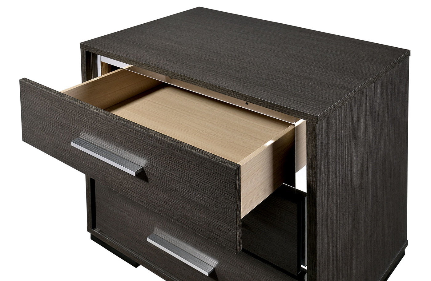Harper Contemporary 3-Drawer Nightstand with Chrome Trim