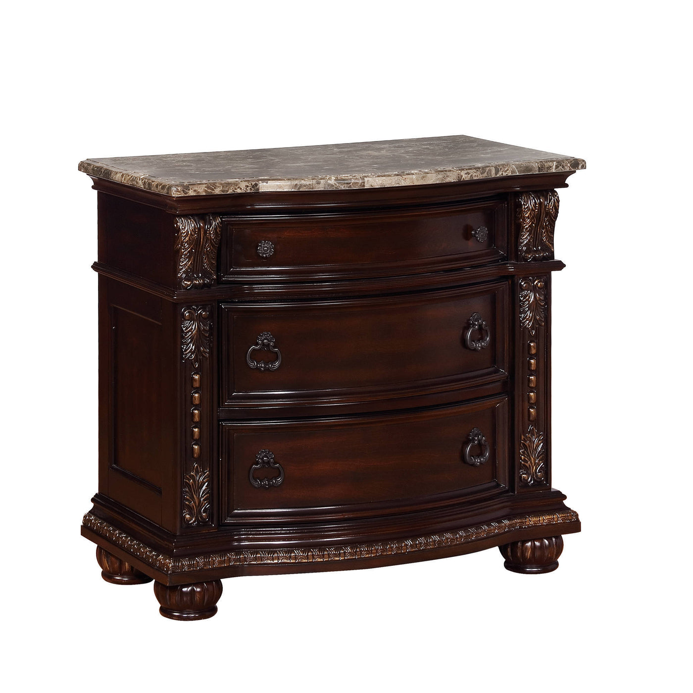 Emily Traditional Solid Wood 3-Drawer Marble Topped Nightstand