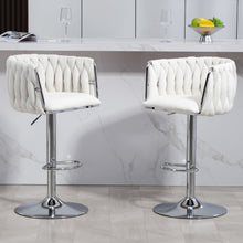 Stylish Fabric 360 Swivel Bar Stools with Woven Back and Adjustable Height Set of 2 Beige