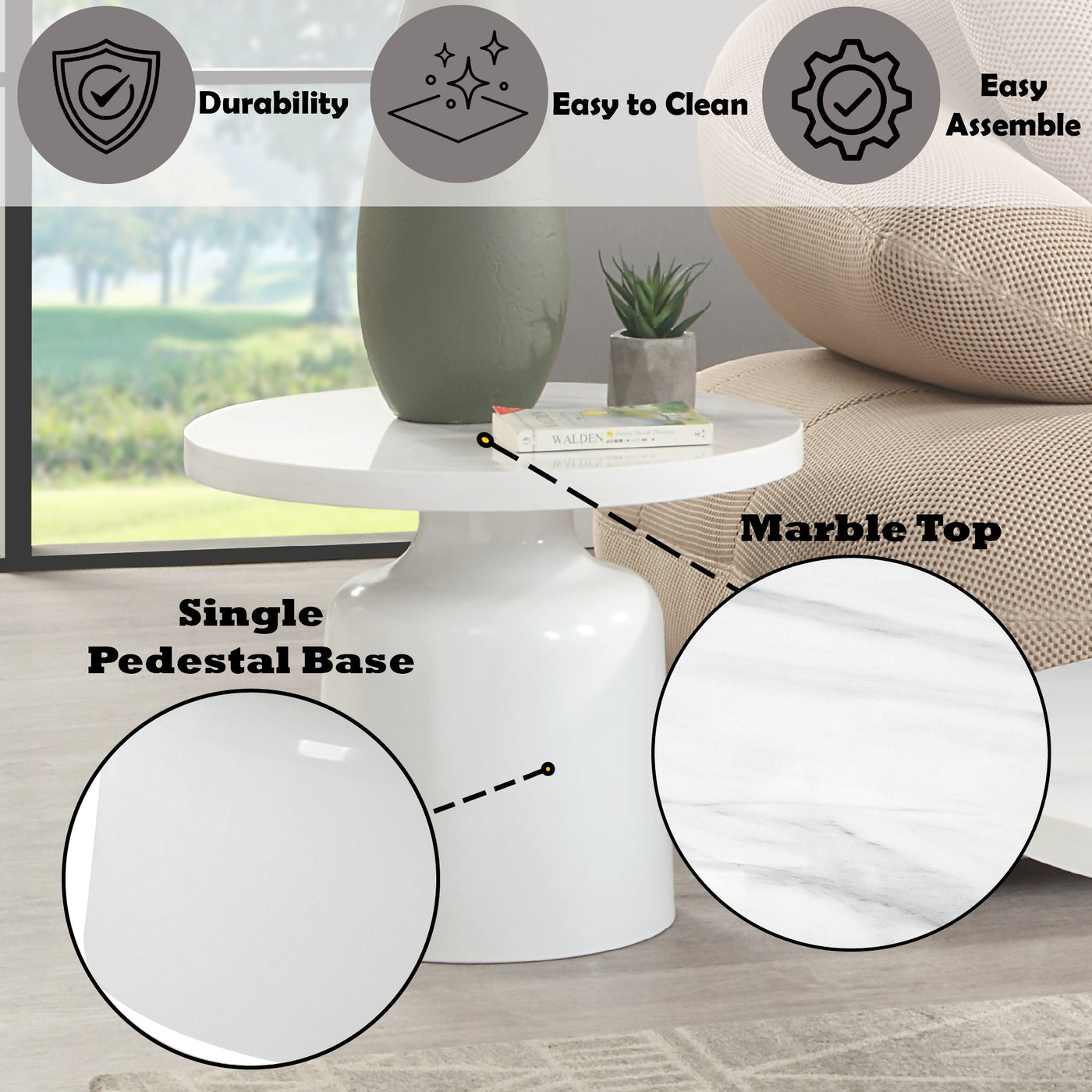 Zaid Engineering Marble & White High Gloss Finish End Table