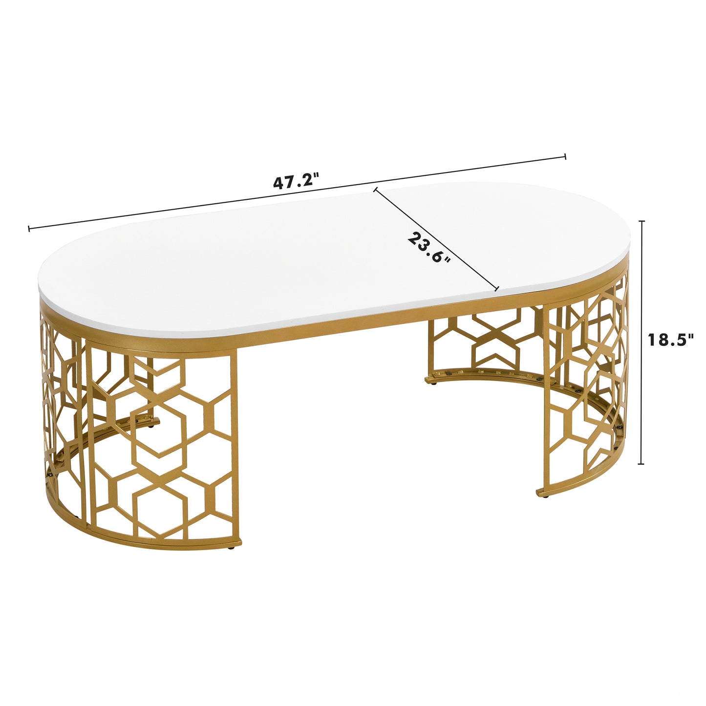 Ardith Modern Oval Coffee Table with Cut-Out Pattern Metal Stainless Steel Frame in 47.2"