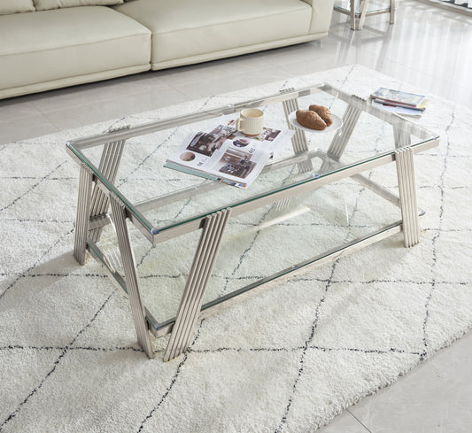 Amias 47" Modern Glass Top Coffee Table with Silver Base