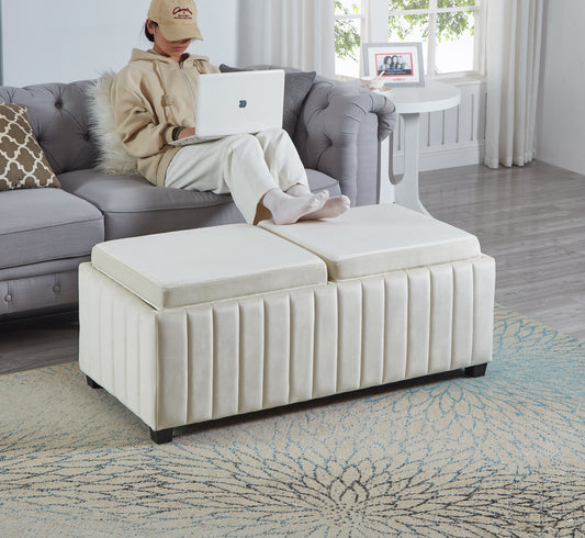 45 inch Wide Contemporary Square Cube Storage Ottoman Bench - Beige
