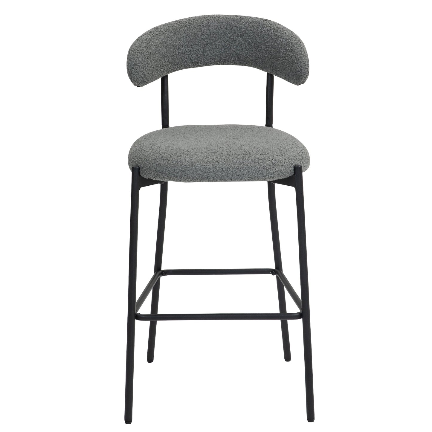 Modern Grey Teddy Fabric 26" Counter Height Bar Stool with Black Powder-Coated Base Set of 2 Grey