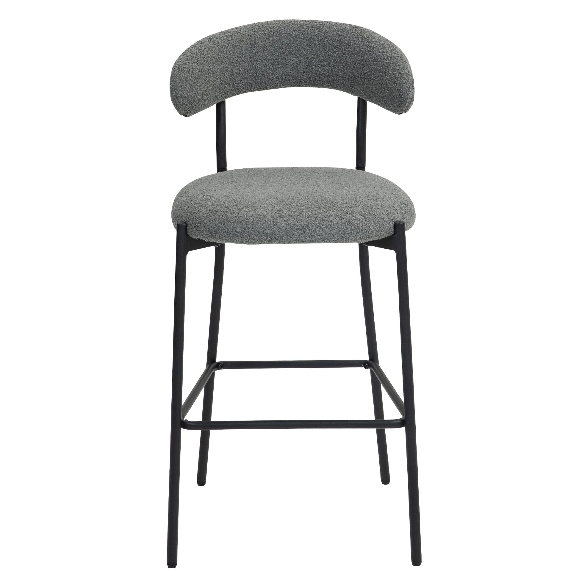 Modern Grey Teddy Fabric 26" Counter Height Bar Stool with Black Powder-Coated Base Set of 2 Grey