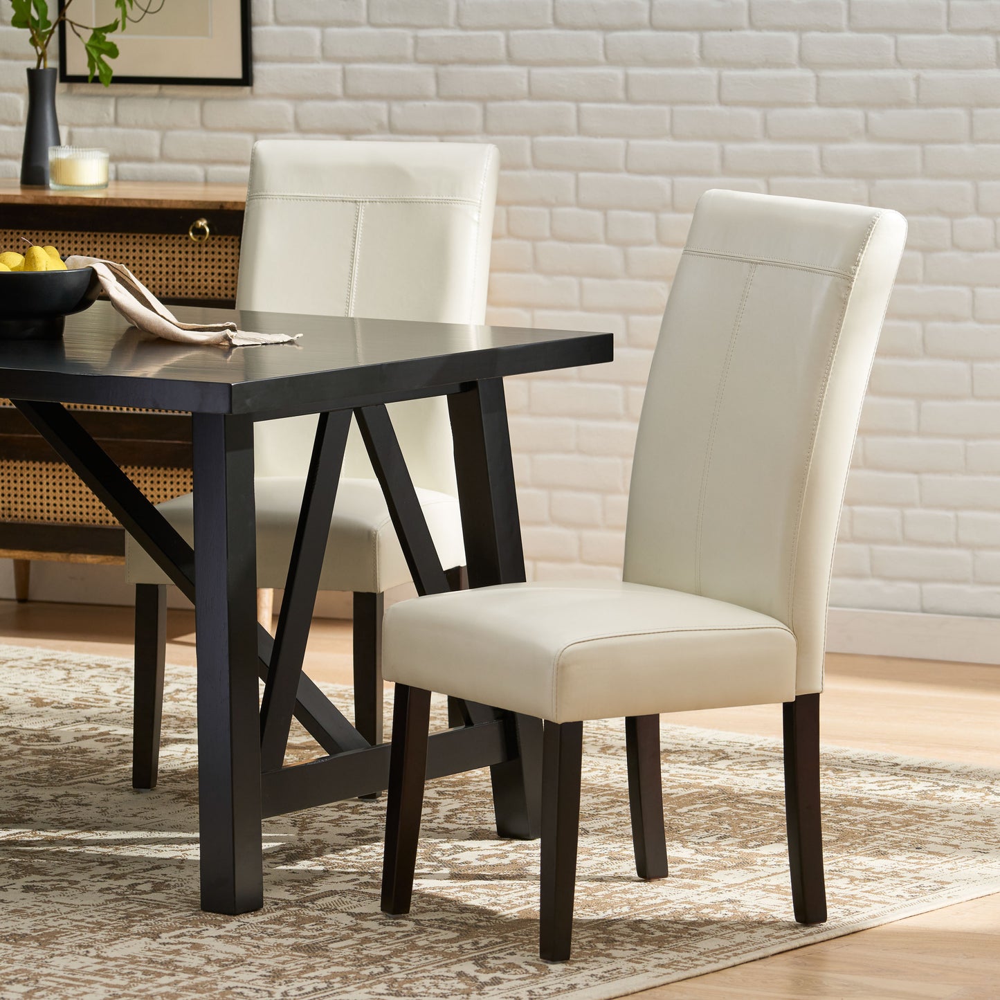 Hanford Modern PU Leather Side Chairs (Set of 2) Ivory