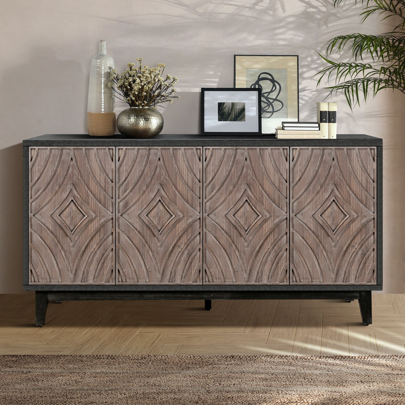 Stark Mid-Century Sideboard Buffet Cabinet with Solid Wood Legs 60"