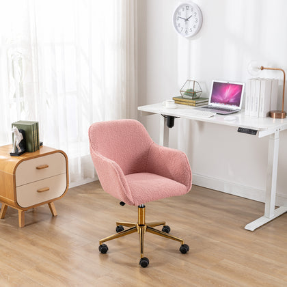 Miscon Teddy Fabric Upholstered Office Chair with Gold Base - Pink