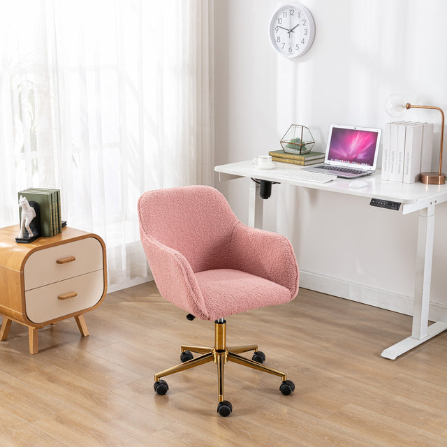 Miscon Teddy Fabric Upholstered Office Chair with Gold Base - Pink