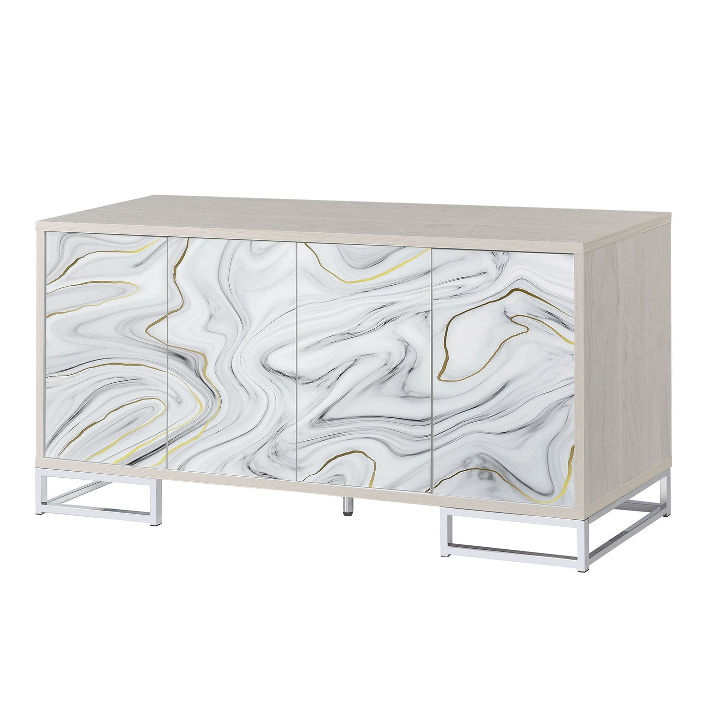 Panos White Marcle Paint & Chrome Finish Console Cabinet