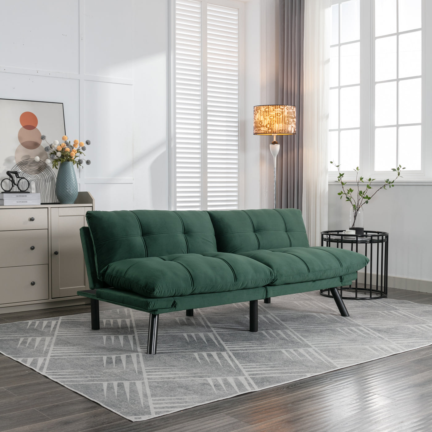 Maven Modern Velvet Sofa Bed with Black Legs - Emerald