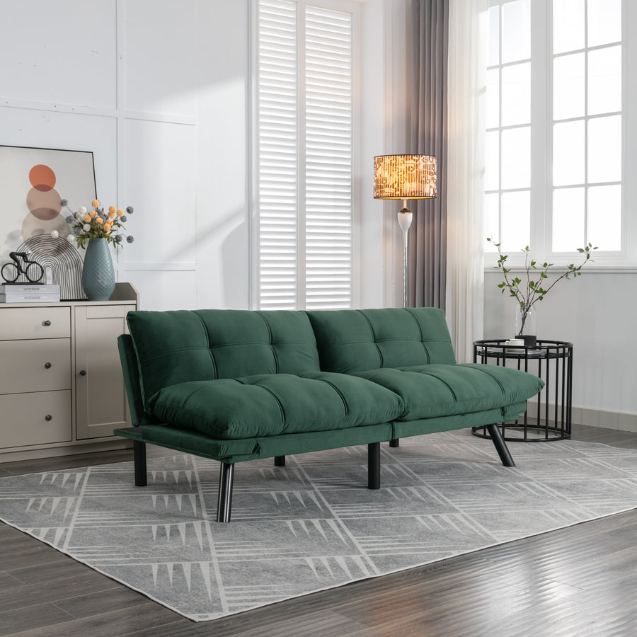 Maven Modern Velvet Sofa Bed with Black Legs - Emerald
