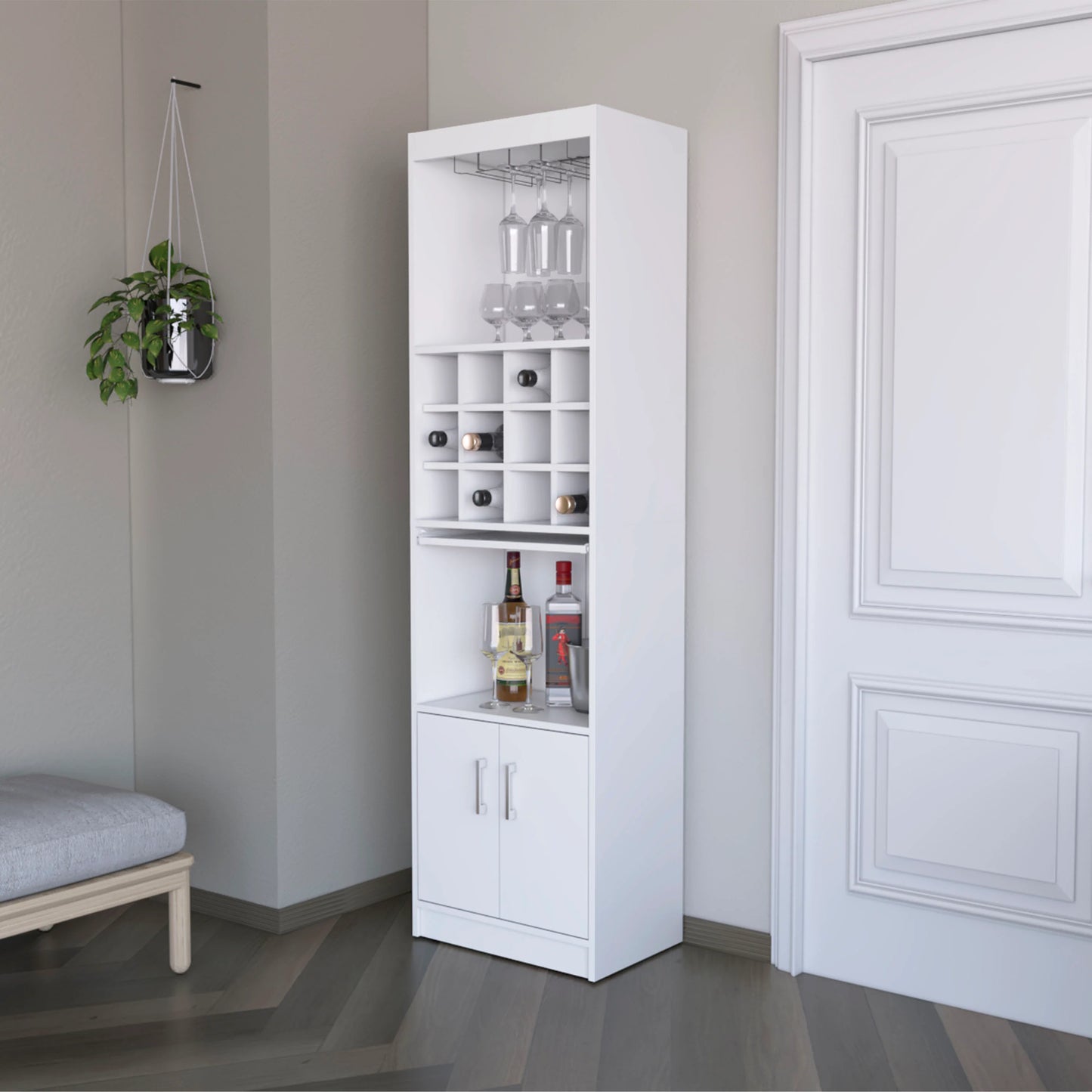 Wexley Tall Bar Cabinet with Wine Storage – White