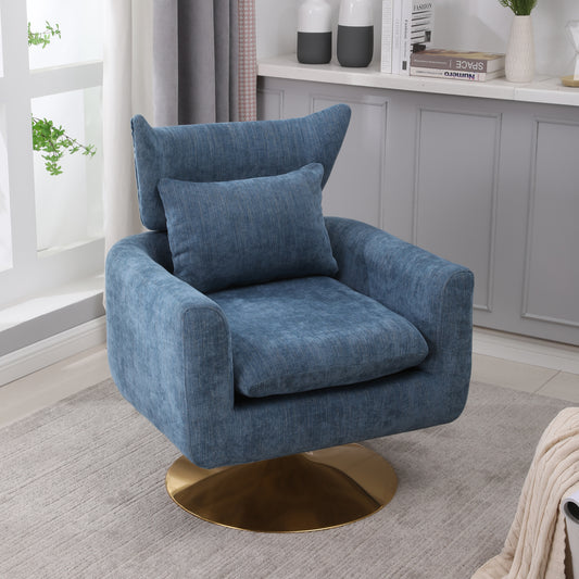 Brenda Mid-Century Modern Linen Swivel Chair with Gold Base - Blue