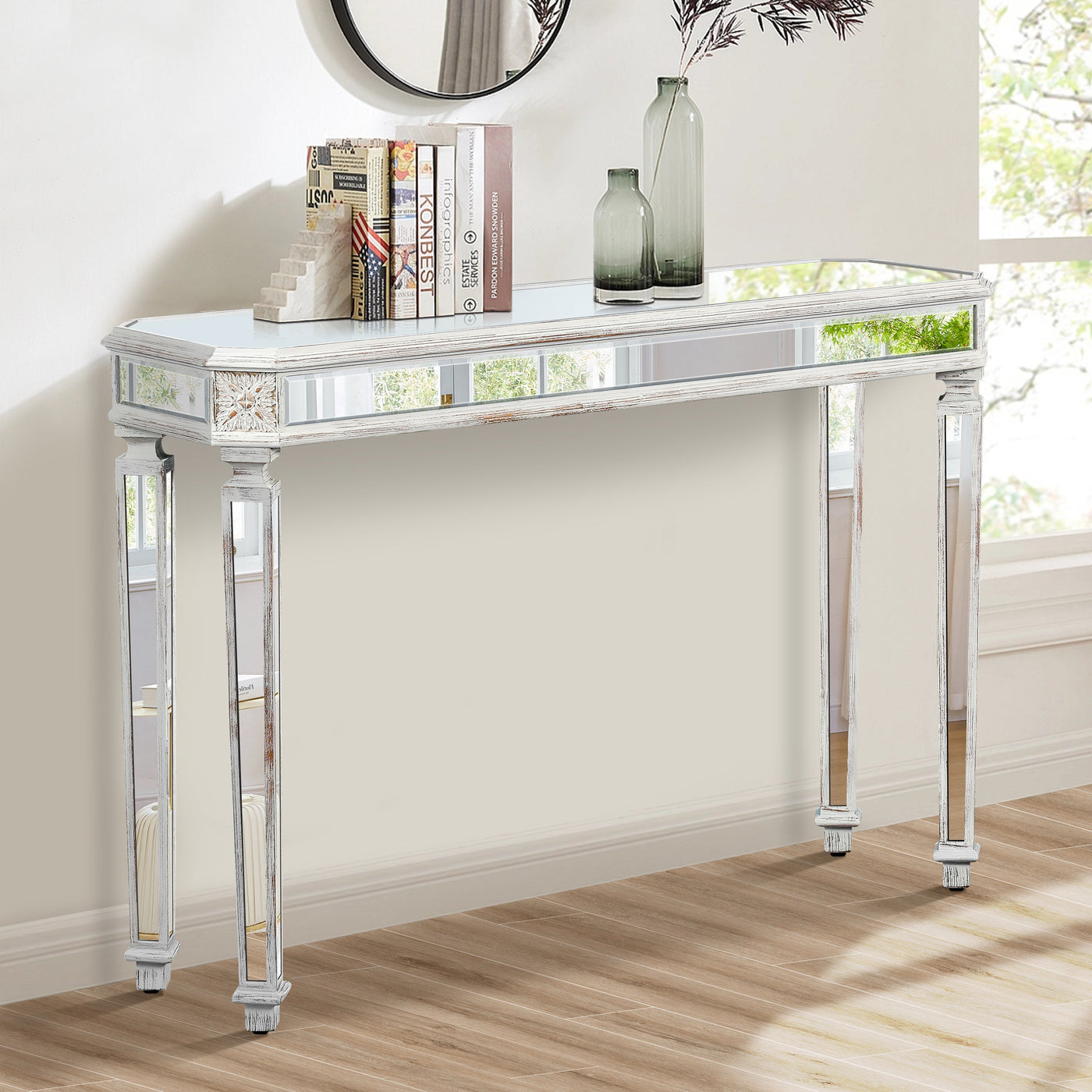 Avelina Contemporary Mirrored Console Table