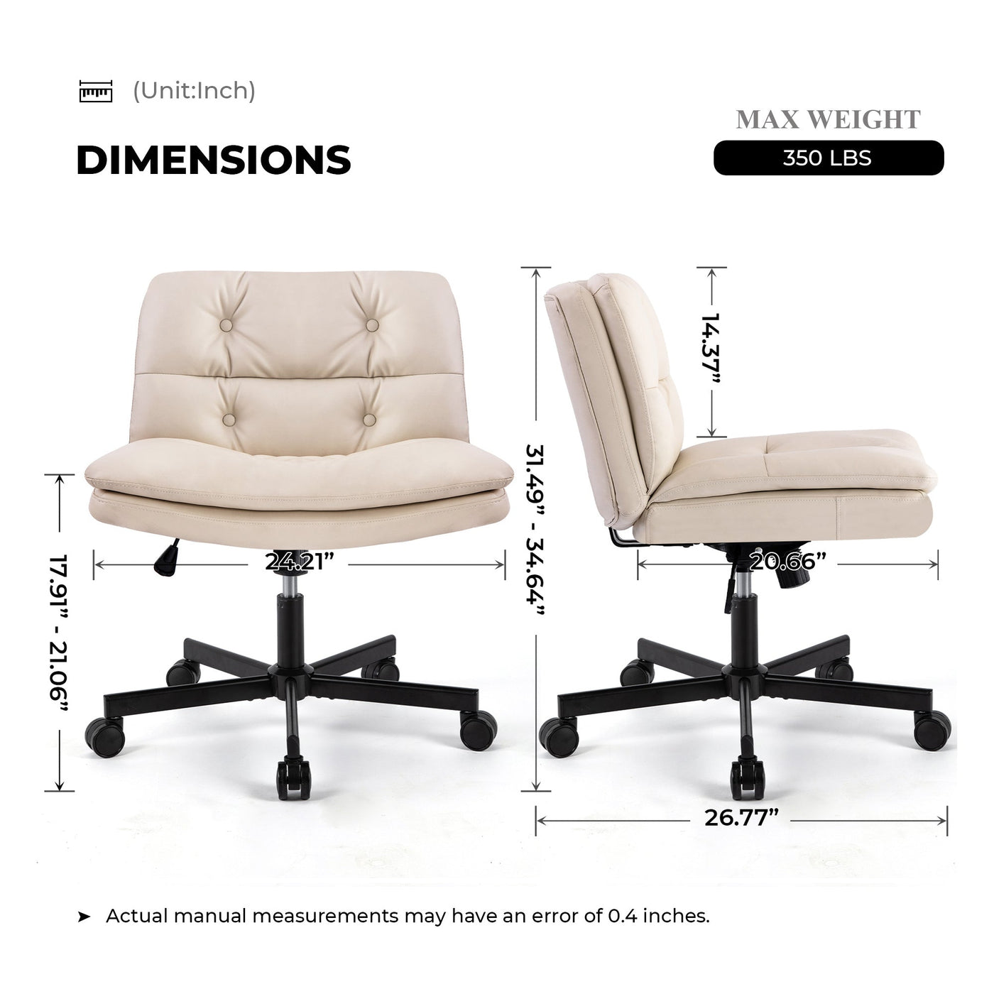 Brenda Leather Office Chair, Beige