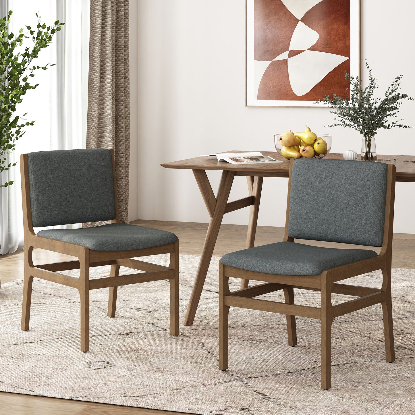 Ari Mid-Century Modern Side Chairs (Set of 2) Walnut & Gray