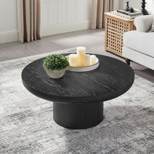 Wisteria Modern Round Coffee Table with Cylindrical Base, Black