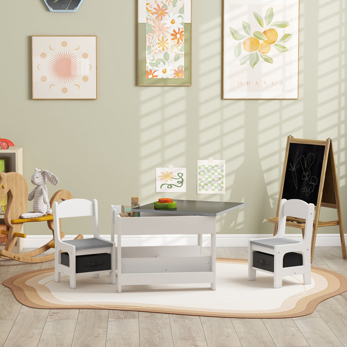 Little Cubby Activity Table & Chair Set – White & Gray or All White
